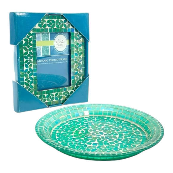 Vintage ECHO POINT Mosaic Glass Frame Plate 2 Piece Entryway Set Vanity Console - Picture 11 of 11
